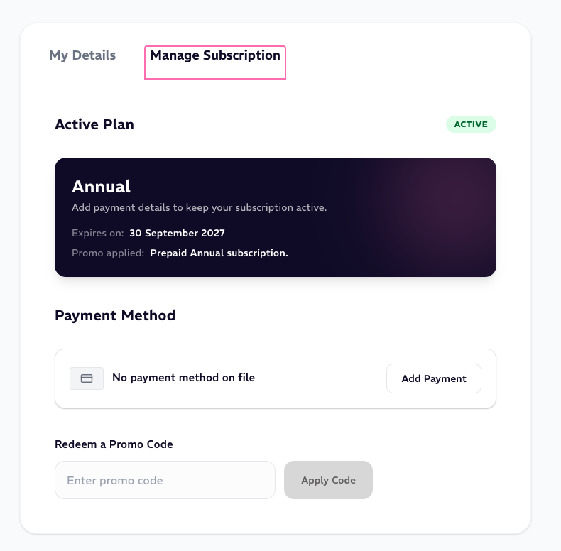 Manage Subscription